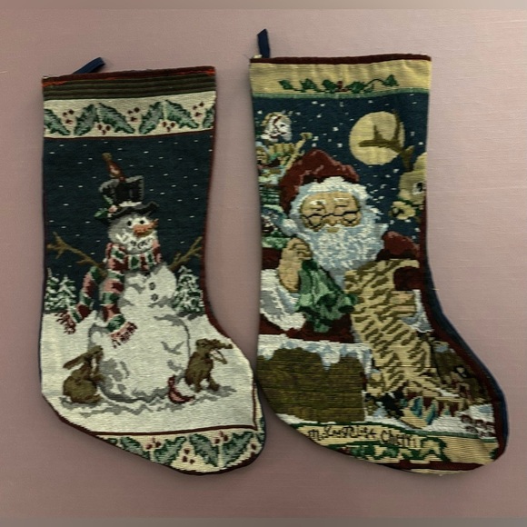 Greenbrier International Tapestry Santa’s Sleigh Christmas and Snowman Stockings - Picture 1 of 5